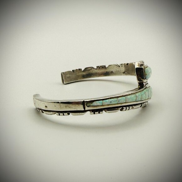 Sterling “Opal” Inlay Cuff Bracelet — Artist Signed — 6.25" — 24g - Picture 2 of 5